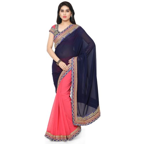 Pink Blue Georgette Party Wear Saree