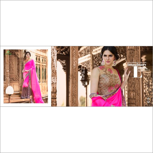 Pink Plain Georgette Saree