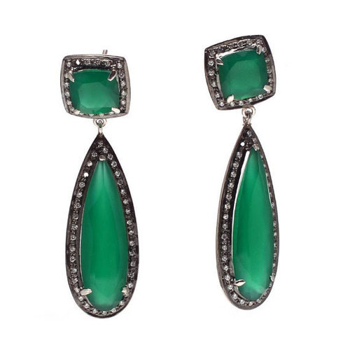 Green Onyx Cubic Zirconia Earrings By PYRAMID & PRECIOUS INT'L