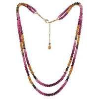 Gold Plated Antique Necklace - Multi Tourmaline Beads 3-4mm | Elegant Jewelry Design, Stunning Look