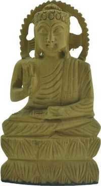 Beautiful Sitting Buddha Wooden Statue - Medium Wood, Polished Finish | Hand-carved, Traditional Ethnic Design, Freestanding Decorative