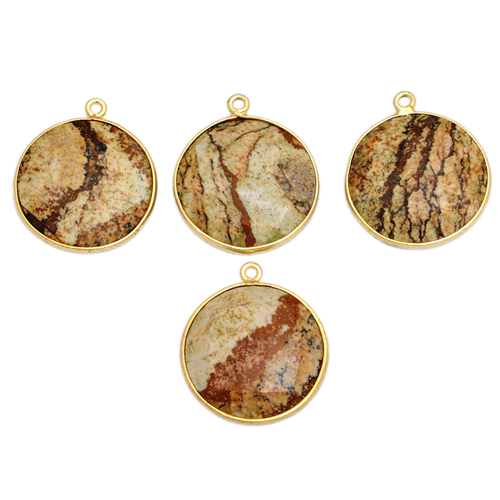 Picture Jasper Gold Plated Round Pendant