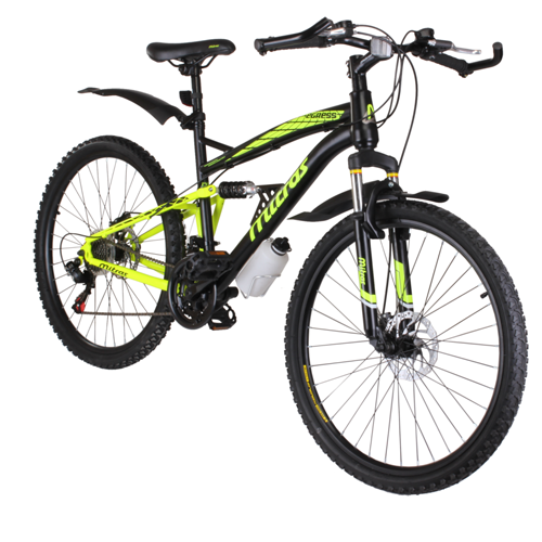 Dual Suspension Bicycle - Hi Tensile Steel Frame, 18 Inch , Fiery Red & Phantom Black | Durable Build, Shimano 21 Speed, Disc Brakes, Smooth Riding Experience