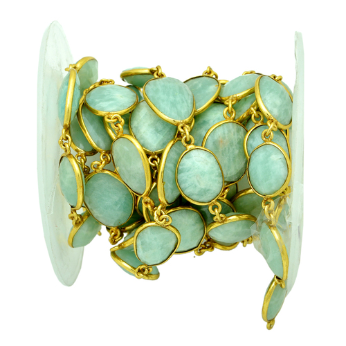 Sterling Silver Amazonite Gold Plated Station Chain