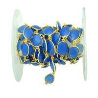 Blue Chalcedony Gold Plated Station Chain