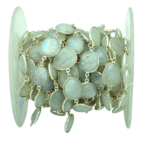 Silver Plated Rainbow Moonstone Bezel Chain