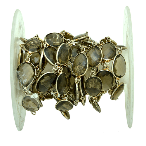 Silver Plated Smoky Quartz Bezel Chain