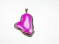 Pink Druzy Agate CZ Set Pendant
