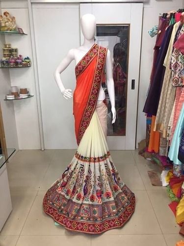 Orange And Cream Latest Designer Party Wear Saree