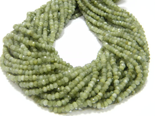 AAA Quality Green Agate Micro Faceted Roundelle - 14 Inch Strand, 3-3.5 mm Approx, Natural Color, Round Brilliant Cut