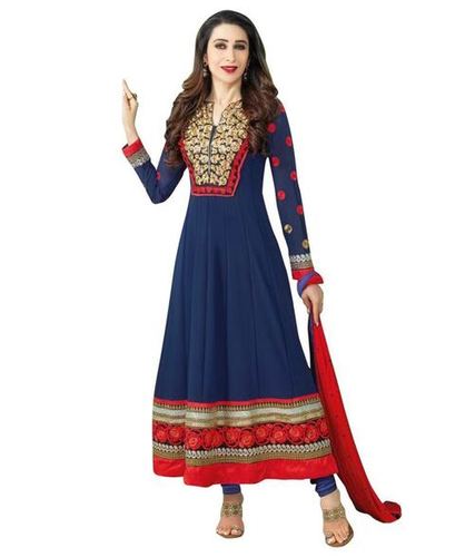 DESIGNER SALWAR SUIT - Georgette Top, Santoon Bottom & Inner, Blue, Free Size | Embroidery Work, Lycra Dupatta, Wedding & Festive Wear