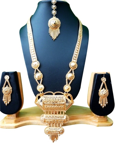 22k Gold Plated Necklace Earrings Set - 11 Inch, 100 Grams | Golden Alloy, Perfect for Anniversary, Engagement, Gift, Party, Wedding