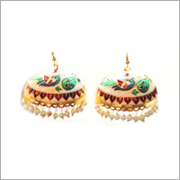 White Peacock Large Meenakari Jhumka - Gold, Enamel, Pearls, Large, White | Elegant Design, Intricate Detail, Traditional Bridal Wear