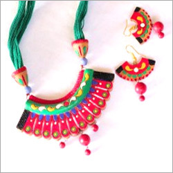 Pink and Green Terracotta Necklace - Handmade Terracotta, 40-45cm Length, Pink | Elegant Design, Unique Style, Gift Box Packaging