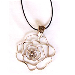 Rose Metal Necklace - Metal Wire 2x2 Inches Silver, Elegant Rose Motif Pendant Cord