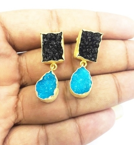 Blue and Black Druzy Trendy Earrings