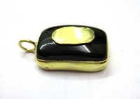 Black Onyx Metal Pendant - Gold Plated, 12x15mm, Black Onyx Stone, Charm Pendant
