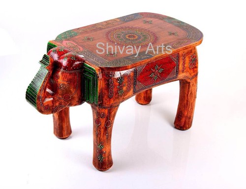 Wooden Handcrafted Fine Embossed Elephant Stool Sitting Stool