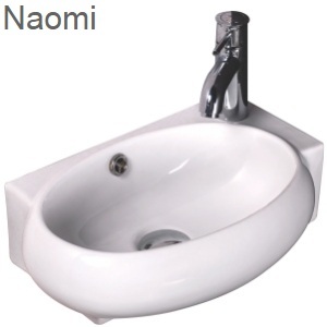 Naomi Corner Wash Basin - Ceramic, Wall Mounted, Round Shape | One Piece, Elegant White Design