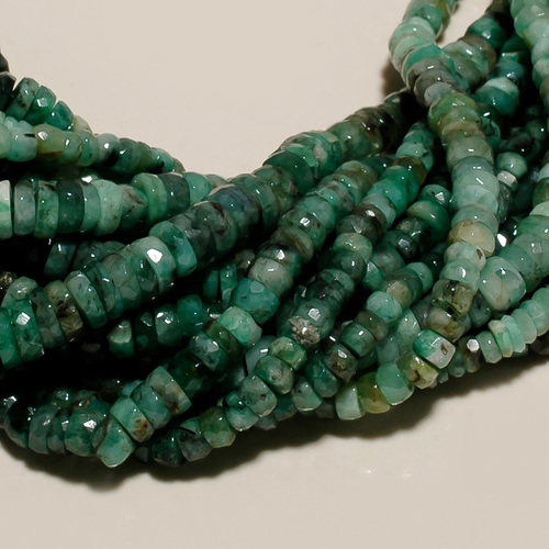 Emerald Faceted Disc Bead Strand - 16 Inch, 4-5Mm Natural Green Gemstone