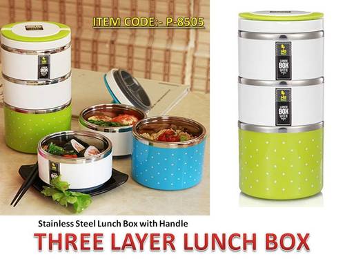 Lunch Box - Plastic & Steel, 10 Inch Round Size, Green Color | Versatile for Office Use & Travel