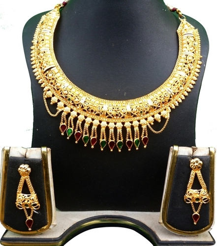 22k Gold Plated Necklace and Earrings Set - 11 Inch, Golden Alloy Jewelry | Perfect for Weddings, Engagements, Anniversaries, and Parties