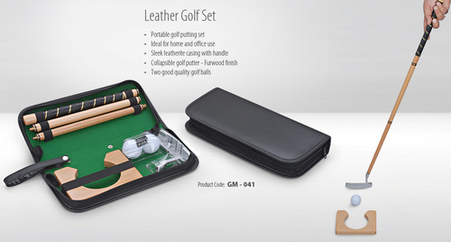 Black Color Pouch Leather Golf Set