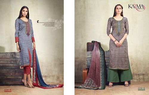 Formal Salwar Suit - Cotton Satin Top, Cotton Satin Bottom, Pure Chiffon Dupatta | Multicolor Printed Design, Ideal for Bridal and Party Wear