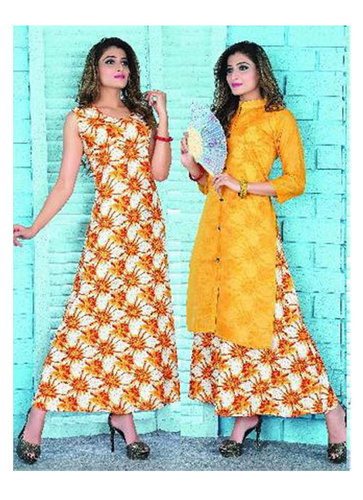 Green Ananyaa Plain Printed Kurti