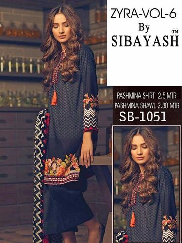 PASHMINA Kurti & Dupatta - Pashmina, 2.5m Kurti, 2.3m Dupatta, Dark Blue | Soft Pashmina, Embroidered, Comfortable Fit