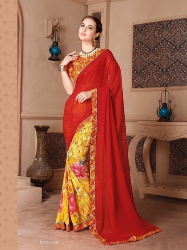 Printed Work Sarees - Weightless Chiffon 6.3 Mtr, Multi-colour Printed, Unstitched Blouse, Festival Ethnic Wear