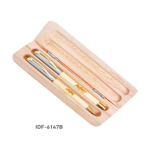 Wooden Pen Set - Wooden, 4.5 Inch, Brown | Ballpoint Type, Stick Shape, Ideal for School, Collage, and Shop Use