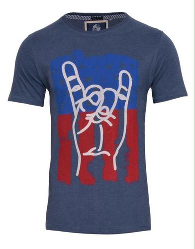 Casual T Shirt - Cotton, M-XXL, Blue | Soft Fabric, Stylish Design, Comfortable Fit, Durable Material, Breathable, Easy To Wash, Round Neck, Short Sleeve, Screen Print, 150 gsm