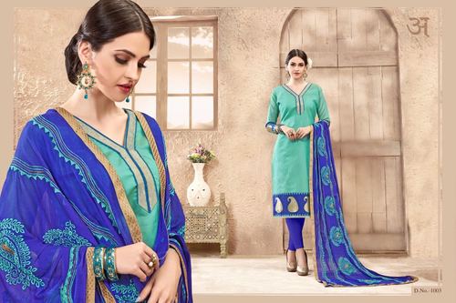 Pista And Blue Fancy Dress Material