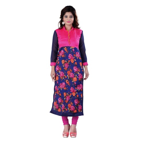 Designer Kurti - Cotton Fabric, Free Size, Colour Print for Party Wear | Semi Stitched, Dry Clean Only, Patch Border Work