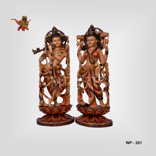 Cedar Wooden Antique Finish Radha Krishna