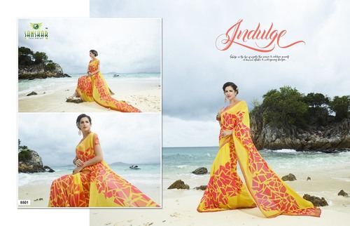 Designer Printed Saree - Bamberg Georgette & Art Banglori Silk Blouse, Multicolor, Bollywood Style for All Seasons