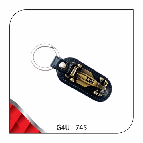 Metal Key Chain - Leatherette & Metal, 2x1 Inch Oval Shape, Black & Antique Design | Versatile Small Key Holder with Logo Potential