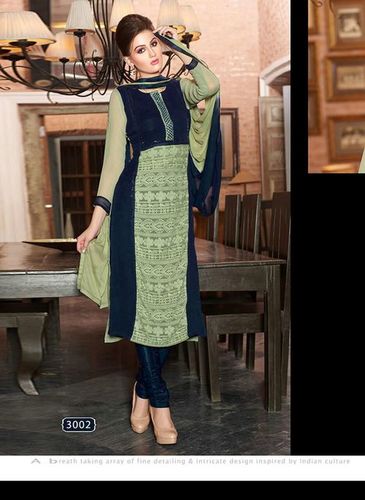 Navy Blue And Green Ethnic Salwar Suit