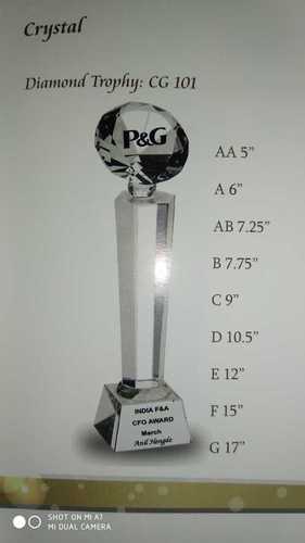 Diamond Trophy - Crystal Glass Square Base Clear Color Sphere Top | Crystal Clarity Elegant Design High-Quality Premium Award