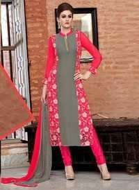 Pink And Charocoal Embroidery Ladies Suits
