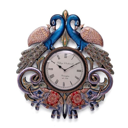 Mix Color Wooden Wall Clock In Peacock Shape