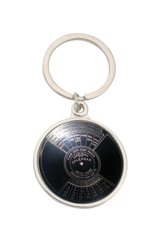 Fifty Year Calendar Key Chain - Metal, 2 Inch Diameter Round Shape, Black & Silver Color | Handy Key Holder with Customizable Logo