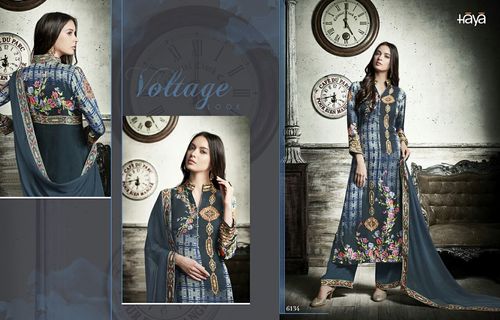 Bember Super Net Plazzo Suit - Grey With Digital Print, Hand Work & Front Buttons, Custom Sizes 34-46, Matching Chiffon Dupatta