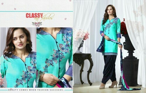 PATIYALA -49 Cotton Blend, Teal | Embroidered, Elegant Design, Comfortable Fit, Stylish Pattern