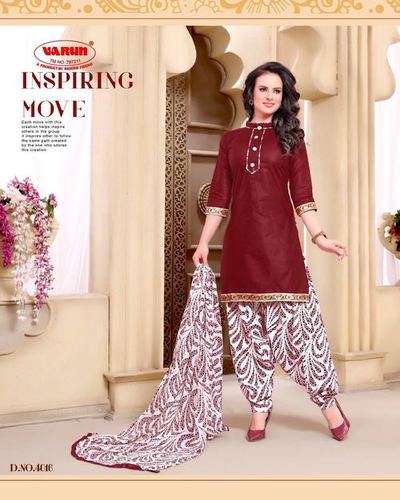 Unstitched Ladies Suits - Pure Cotton Top, Polyester Cotton Bottom, Maroon, 3/4 Sleeve Design | Lightweight, Smooth Texture, Wrinkle Free, Excellent Finish