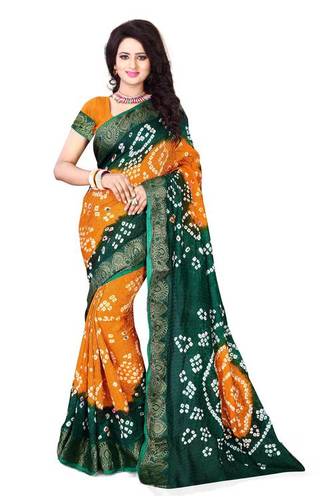 Yellow And Green Traditional Bandhej Sarees