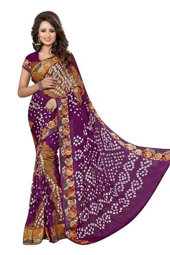 Bandhani Saree - Jacquard Silk Maroon and Brown Patterned Design | Lightweight Smooth Texture Wrinkle Free