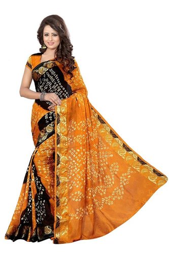 Yellow And Black Bandhani Saree
