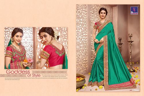 Green Embroidered Silk Sarees